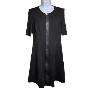Elie Tahari Black Zip Front Sheath‎ Dress Textured Neckline Sz 6 Parisian Chic